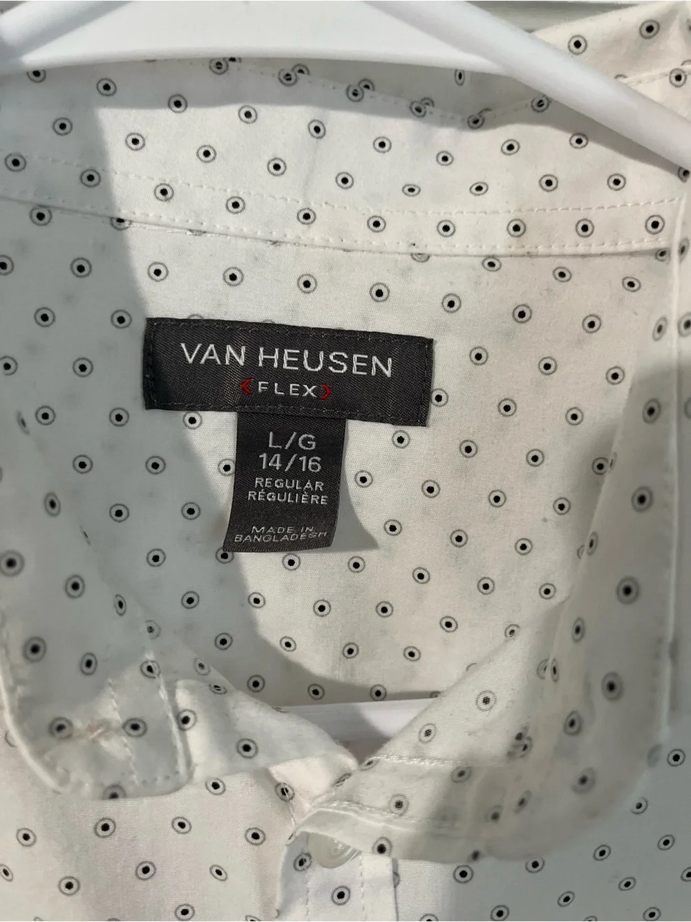 Van Heusen White Button-Down Shirt with Small Navy Dots